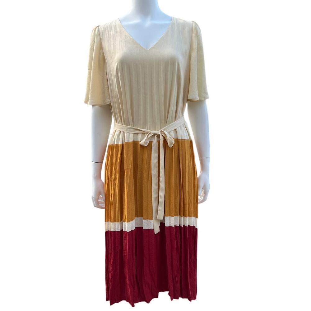 SKIES ARE BLUE WOMENS PLEATED COLORBLOCK DRESS SIZE LARGE - Picture 3 of 14